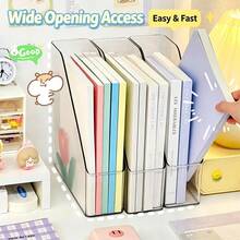 1pc Transparent Acrylic Bookend, Desktop Slanted Book Box, Book & Document Classification Storage Organizer - Bookend - View 1