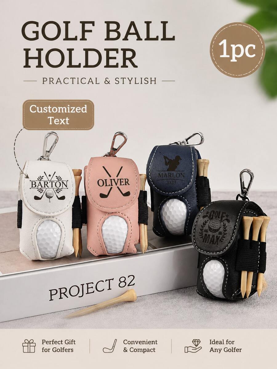 1pc Customizable Name PU Leather Golf Ball Bag Pendant, Portable Waist-Hanging Golf Tee Storage Pouch With Carabiner, Golf Enthusiast Gift