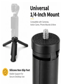 Mini Foldable Tripod With 1/4'' Screw, Mini Portable Desktop Tripod, Outdoor Shooting Handheld Camera Mount With Dual-Claw Action Camera Adapter, Compact And Portable, Suitable For Pocket 40/Pocket 3, Osmo Action 5 Pro/4 And Other Cameras, Phone Holder, Webcam And LED Light, Perfect For Vlogging And Travel, Essential Gift For Photography Enthusiasts - View 2