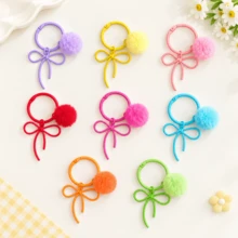 1pc Cute Colorful Bow & Fluffy Pom Pom Keychain, Sweet Bag Charm, Candy Color Key Ring Pendant, Suitable For Women's Girly Style Handbags And Backpacks, Exquisite Small Gift - Multicolor - View 2