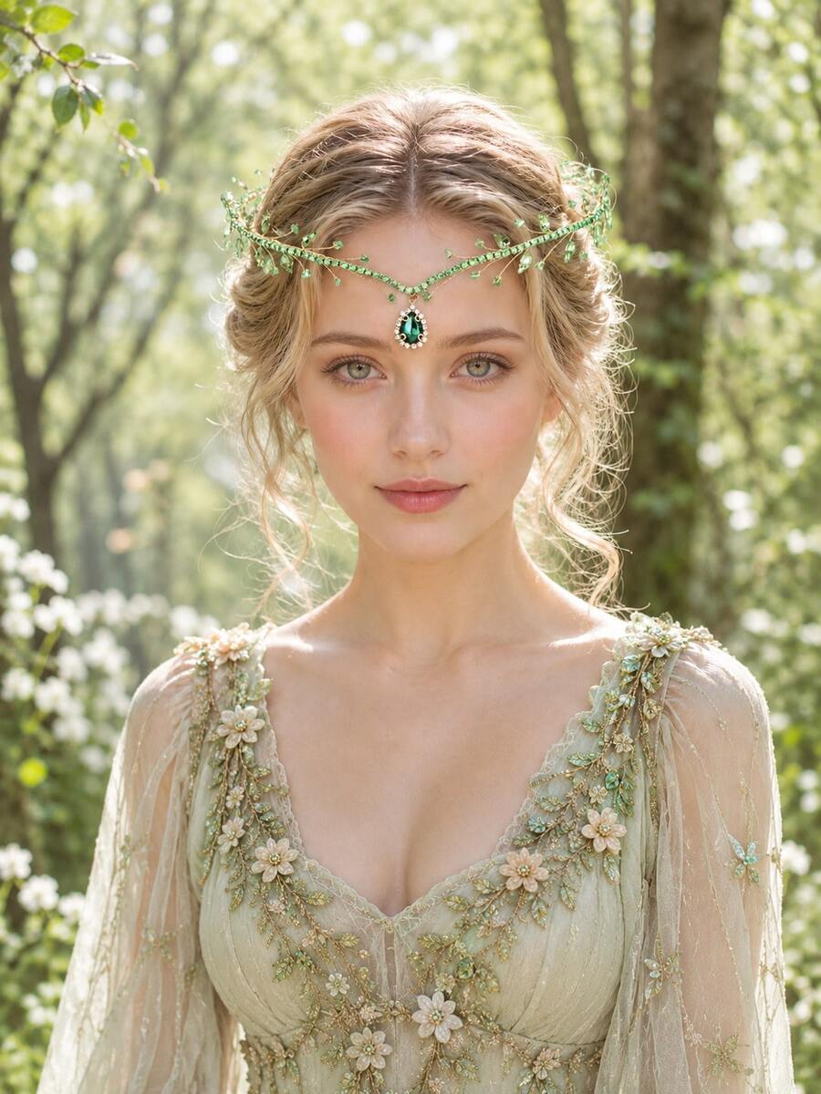 1pc Emerald Crystal Rhinestone Pendant Headband, Gold Metal Wire Princess Crown Tiara, Bridal Wedding Party Hair Accessory - Green - View 1