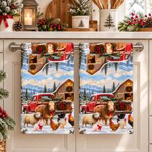 2pcs Farm Animal Winter Barn Pattern, Suitable For Kitchen, Bathroom, Toilet Holiday Kitchen Decor, Winter Home Decoration, Christmas Gift Set - Multicolor - View 1