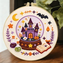 Happy Halloween Theme Embroidery Kit For Adult, Embroidery DIY Starter Kit, With Stamped Patterns, Embroidery Hoop, Tools, Colorful Threads With Needles, Instructions For Craft Lover Birthday Halloween Gifts Home Ofiice Decor ,20*20cm/7.9*7.9in - Halloween - View 8
