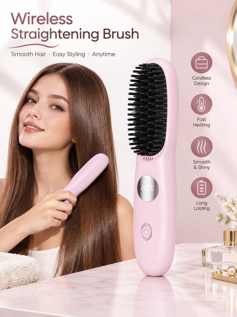 Portable Wireless Hair Straightener With Constant Temperature, Fast Heating, Anti-Scald, Negative Ion Hair Protection, Smart Digital Display, USB Charging, Lightweight Mini Hair Styling Tool, Suitable For Home, Dorm, Travel, Ideal Gift For Women