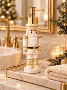 1pc Christmas Nutcracker Soap Dispenser, White And Gold Decorative Hand Soap Pump Bottle For Bathroom Vanity And Holiday Home Decor - F - View 9
