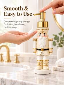 1pc Christmas Nutcracker Soap Dispenser, White And Gold Decorative Hand Soap Pump Bottle For Bathroom Vanity And Holiday Home Decor - F - View 2