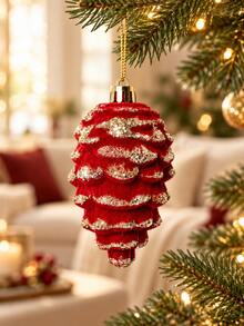 2pcs=1set Christmas Candy Cane Hanging Decor, Christmas Tree Decoration, Window Display, Nordic Style Red Flocked Candy Pendant - Multiple Styles - View 5