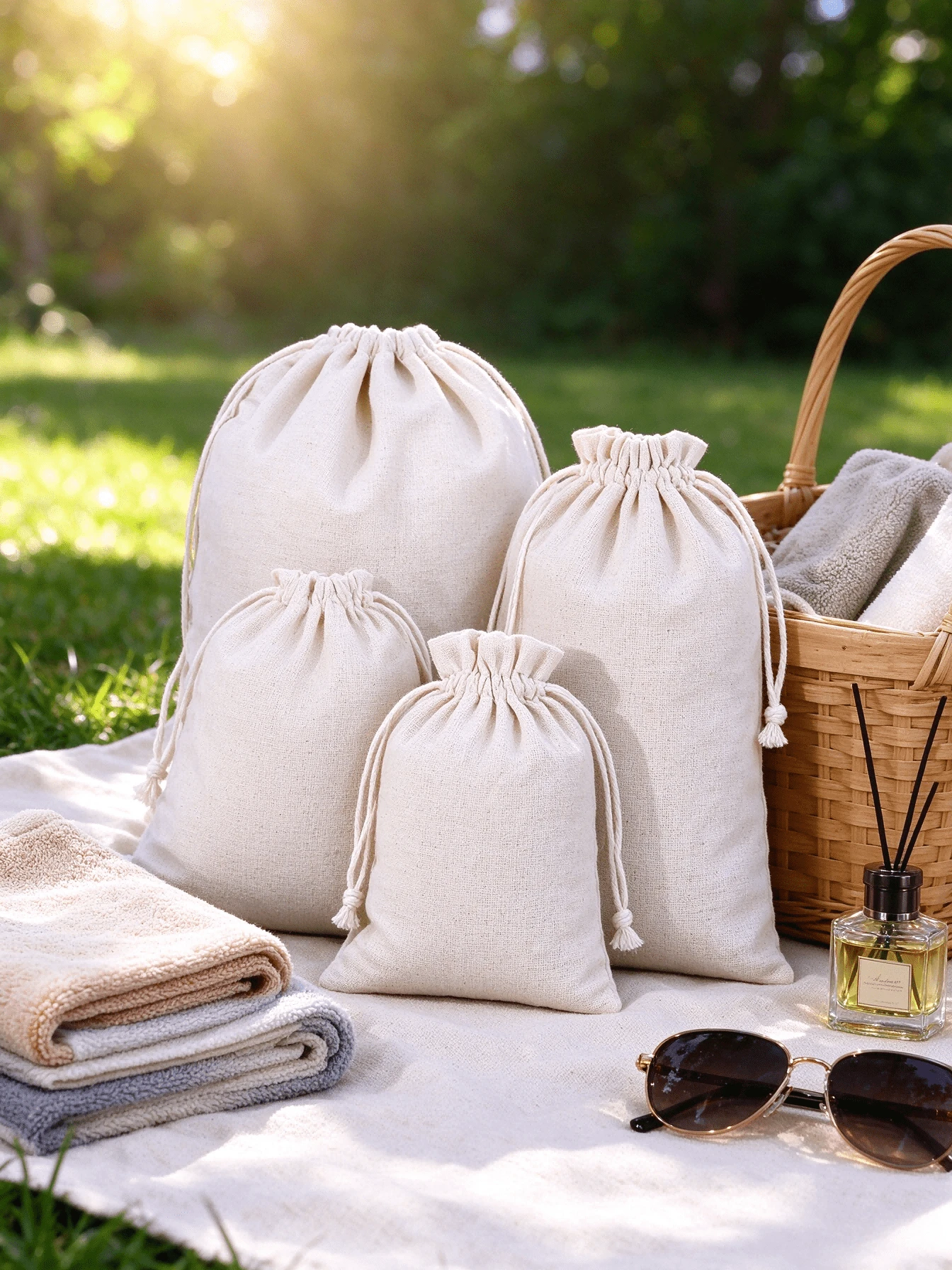 10pcs/Pack Assorted Sizes Burlap Drawstring Gift Bags, Soft And Breathable, Suitable For Holiday Party Birthday Wedding DIY Gift Packaging, Multiple Sizes Available, Also Used As Home Storage Bags - Multiple Styles - View 1