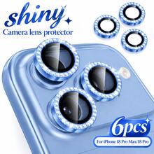 XINHONGYU 6pcs Blue Glitter Crystal Camera Lens Protector Film, Compatible With IPhone 14/15/16/17/Pro/Pro Max & Phone17/16/15/14/Pro/Pro Max | Upgraded Glossy Transparent Lens Sticker | Full Coverage Waterproof Shockproof Scratch-Resistant Anti-Fingerprint - Blue - View 6