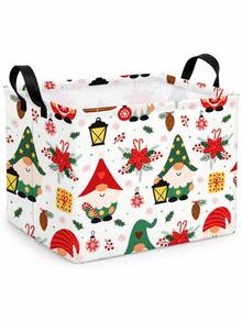 Christmas Square Storage Basket, Printed With Santa Claus, Gnomes, Snowflakes And Trees, Reinforced Handle And Open Design, Multi-Purpose Toy, Blanket, Book And Gift Storage Bin, Suitable For Bedroom, Living Room, Holiday Party And Winter Decor - Multicolor - View 14
