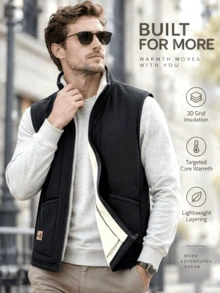 Men's Autumn/Winter Sports Letter Velvet Casual Outdoor Running Vest Jacket - Black - View 4