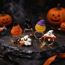 5pcs Halloween 3D Pumpkin Ghost Cartoon Funny Open Adjustable Metal Ring Set, Suitable For Halloween Party, Holiday, Gift And Daily Wear - Gold - View 3