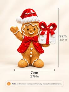Christmas Gingerbread Man Figurine With Gift Box, Cute Santa Hat Holiday Decoration, Festive Tabletop Decor For Home, Mantel, Shelf, Christmas Party Display And Winter Holiday Accent - Gingerbread Man - View 13