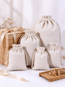 10pcs/Pack Assorted Sizes Burlap Drawstring Gift Bags, Soft And Breathable, Suitable For Holiday Party Birthday Wedding DIY Gift Packaging, Multiple Sizes Available, Also Used As Home Storage Bags - Multiple Styles - View 3