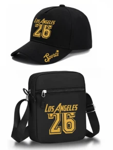 1件/2件裝「Los Angeles 26」字母印花中性街頭風戶外運動棒球帽與斜背包，可調節，送給自己或朋友的禮物 - 彩色 - 查看 14