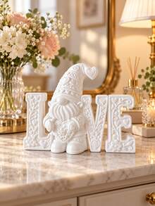 1pc Cute LOVE Letter Gnome Desktop Decor, Floral And Heart Design, Charming Romantic Home Ornament, Suitable For Bedroom, Living Room, Entryway, Bookshelf, Gift, Home Decor, Room Decor, Autumn Home Decor, Office Decor, Classroom Decor, Bedroom Decor - Multiple Styles - View 9