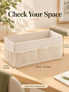 1pc 30*15*15cm Foldable Multi-Functional Desktop Storage Box, Fabric Texture With Outer Mesh Compartment Pockets, Beige/Grey Optional, Open Design For Easy Sorting And Access, Suitable For Stationery, Skincare & Makeup, Underwear & Socks, And Snack Packaging Organization, Home Office Desk, Vanity, Bedroom Closet Storage, Suitable For Women And Office Workers, All-Season Desktop Organization And Home Storage Supplies - Multicolor - View 4