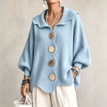 Suéter casual de mujer nueva colección otoño invierno, diseño cuello en v manga larga, ideal para salidas en tardes con temperatura templada - Azul claro - Ver 5
