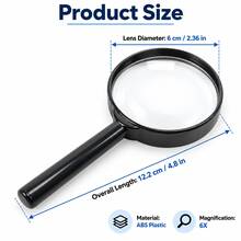 1/2pcs Portable Small Handheld Magnifying Glass, High Definition 6X Magnifier For Elderly Reading And Scientific Observation - Black - View 2