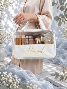 Personalized Transparent Makeup Bag, Customized Name PVC Cosmetic Bag, Waterproof Travel Toiletry Bag, Beach Bag, Bridesmaid Gift, Customized Pool Bag For Her - Multicolor - View 4