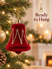 2pcs=1set Christmas Candy Cane Hanging Decor, Christmas Tree Decoration, Window Display, Nordic Style Red Flocked Candy Pendant - Multiple Styles - View 2