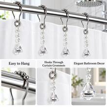 12pcs Luxury Crystal Shower Curtain Hooks, Silver Roller Style Shower Curtain Rings, Transparent Crystal Pendant, Smooth Sliding, Multiple Pendant Styles Available, Suitable For Bathroom Decor, Curtain Accessories, Decorative Curtain Accessories - Multicolor - View 4