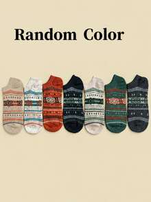 3/5 Pairs Fair Isle Vintage Jacquard Short Socks, Breathable Versatile Unisex Spring/Autumn Casual Daily Wear Socks - Multicolor - View 11