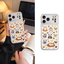 1PC Autumn Maple Leaf Panda Cat Dog Cartoon Phone Case, Pure Android Link Compatible With Samsung Galaxy, Honor, All Android Models. Autumn Vibe, Cute Hand-Drawn Animal Sticker Style, Panda, Cat, Puppy With Pumpkin, Maple Leaf, Butterfly Elements, Healing Autumn Atmosphere. - Clear - View 2