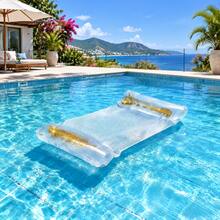 Inflatable Pool Lounger Hammock With Gold Glitter Mesh, Double Headrest Water Floating Lounge Chair For Summer Beach Swimming Pool - Multicolor - View 6