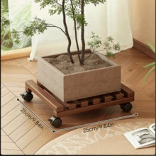 Bamboo Plant Stand With Wheels, Heavy Duty Rolling Plant Holder, Square Movable Flower Pot Tray, Suitable For Indoor And Outdoor Garden - View 10
