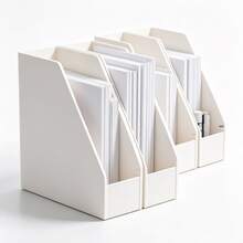 1pc White Slanted File Organizer, Office Desk Compartment Bookend, Document & Book Storage Rack - Single Bookend - View 3