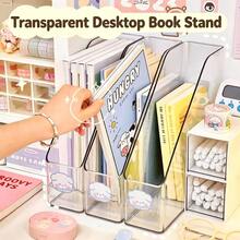 1pc Transparent Acrylic Bookend, Desktop Slanted Book Box, Book & Document Classification Storage Organizer - Bookend - View 2