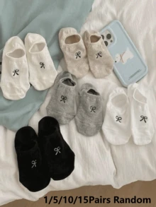 5 Pairs Random Style Women's Sweet Bow Minimalist Invisible Socks - Multicolor - View 5