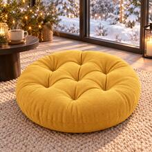 1 Piece Thick Fiber-Filled Round Seat Cushion, Chair Pad - Yellow - View 3