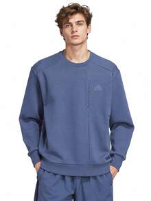 Adidas New Men's FUSTL SWEAT Versatile Loose Crewneck Sweatshirt - Dusty Blue - View 1