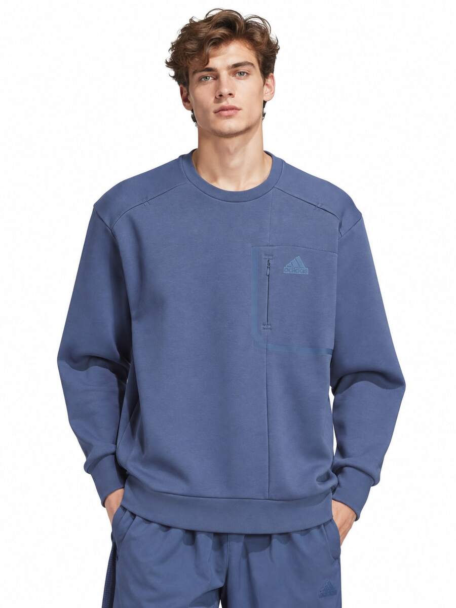 Adidas New Men's FUSTL SWEAT Versatile Loose Crewneck Sweatshirt - Dusty Blue - View 1