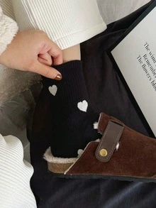 1/4/5雙灰色愛心圖案中筒襪，女款復古風，適合四季穿著，2/8/10入裝 - 彩色 - 查看 5