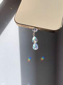 1pc Crystal Phone Dust Plug Charm, Iridescent Teardrop Crystal Charging Port Stopper, Asymmetric Beaded Phone Dust Cover Accessory For Women Cute Phone Decoration - Multicolor - View 7