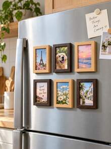 1/2/3pcs Wooden Magnetic Photo Frame For Refrigerator, DIY Fridge Picture Magnet, Rustic Wood Photo Holder, Personalized Memory Display Frame, Magnetic Refrigerator Decor For Kitchen, Home, Office, Travel Photos, Family Pictures & Pet Photos - Multicolor - View 3