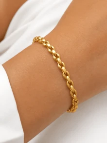 1pc Stainless Steel Fashion Pig Nose Coffee Bean Handmade Chain Bracelet 18K Gold Color For Women Daily Wear - Yellow Gold - View 1