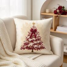 1PC Christmas Tree With Gold Ornament Ball And Snowflake Star Decor Print Pillow Cover, Sofa Couch Cushion Living Room Decor - Multicolor - View 9