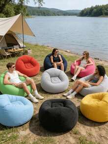 1pc Solid Color Soft Inflatable Bean Bag Sofa, Foldable Portable Comfortable Leisure Lounge Chair, Suitable For Adults And Family Use, Indoor Outdoor Camping All Seasons - Multicolor - View 8