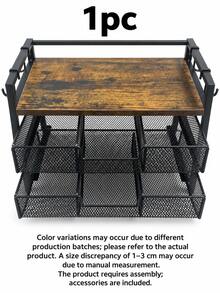 1pc Double-Layer Coffee Station Storage Rack With Detachable Hooks And Divided Mesh Drawer, Multi-Functional Countertop Organizer For Coffee Pods, Tea Bags, Bar Tools And Pantry Snacks, Space-Saving Home Kitchen Coffee Bar Accessory - Multicolor - View 11