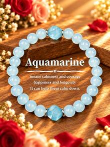 Aquamarine Courage & Communication Beaded Bracelet - Peace, Calming, Happiness, Bohemia Style Fashion Jewelry For Women Men Suitable For Daily Wear - Baby Blue - View 7