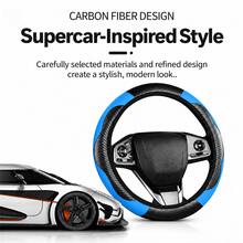 Carbon Fiber Texture Faux Leather Steering Wheel Cover, Flexible Design Without Rigid Inner Ring, Universal Fit For 14.5–15-Inch Vehicles, Sporty Style Car Interior Accessory,Suitable For Sedans And SUVs - Multicolor - View 3