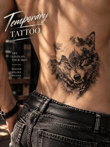 Wild Animals Series Temporary Waterproof Tattoos: Sketched Designs Of Lions, Wolves, Leopards, And Eagles For Unique Body Art On Arms, Thighs, Collarbones, And Chest; Unisex; Lasts 2–5 Days; Perfect For Festivals, Parties - Black - View 7