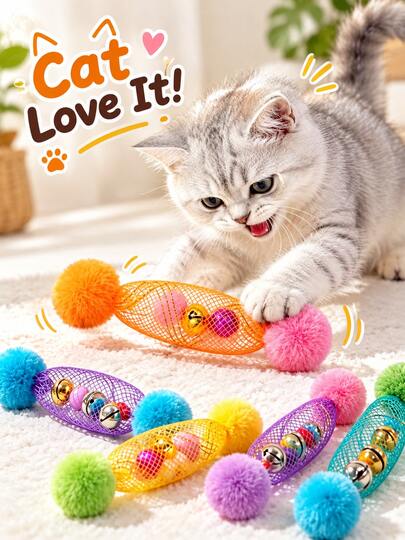 1/3/5 buah Mainan Penggoda Kucing, Penghilang Kebosanan, Bahan Jaring Fleksibel, Tabung Kertas Halus dan Lonceng yang Meriah, Menghasilkan Suara Gemerisik dan Gemerincing yang Tajam Saat Digoyangkan, Dengan Cepat Menarik Perhatian Kucing dan Merangsang Naluri Berburu, Tongkat Penggoda Permainan Interaktif untuk Kucing Peliharaan