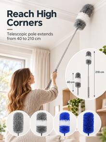 Modern Microfiber Extendable Duster, Gray White Fluffy Dusting Head With Telescopic Metal Pole And Non Slip Grip, Washable Static Dust Collector For Ceiling Fans, High Corners, Wall, Shelves, Home Cleaning, Spring Cleaning, Fall Winter Housework - Multicolor - View 3