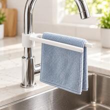 Faucet Clamp Double Bar Dish Cloth Rack, White Kitchen Sink Towel Draining Storage Rack, No Drilling Installation - View 6
