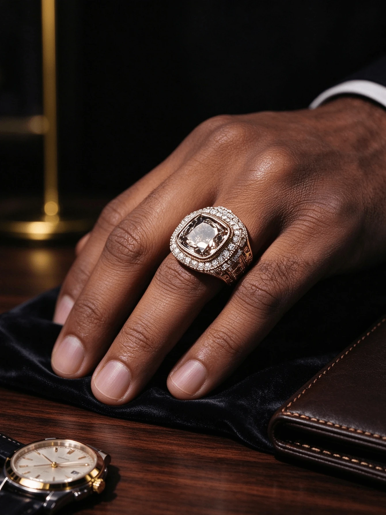 1pc Men's Business Fashion Luxury Personalized White Cubic Zirconia Ring, Wedding Engagement Party Jewelry Gift - Silver - View 1